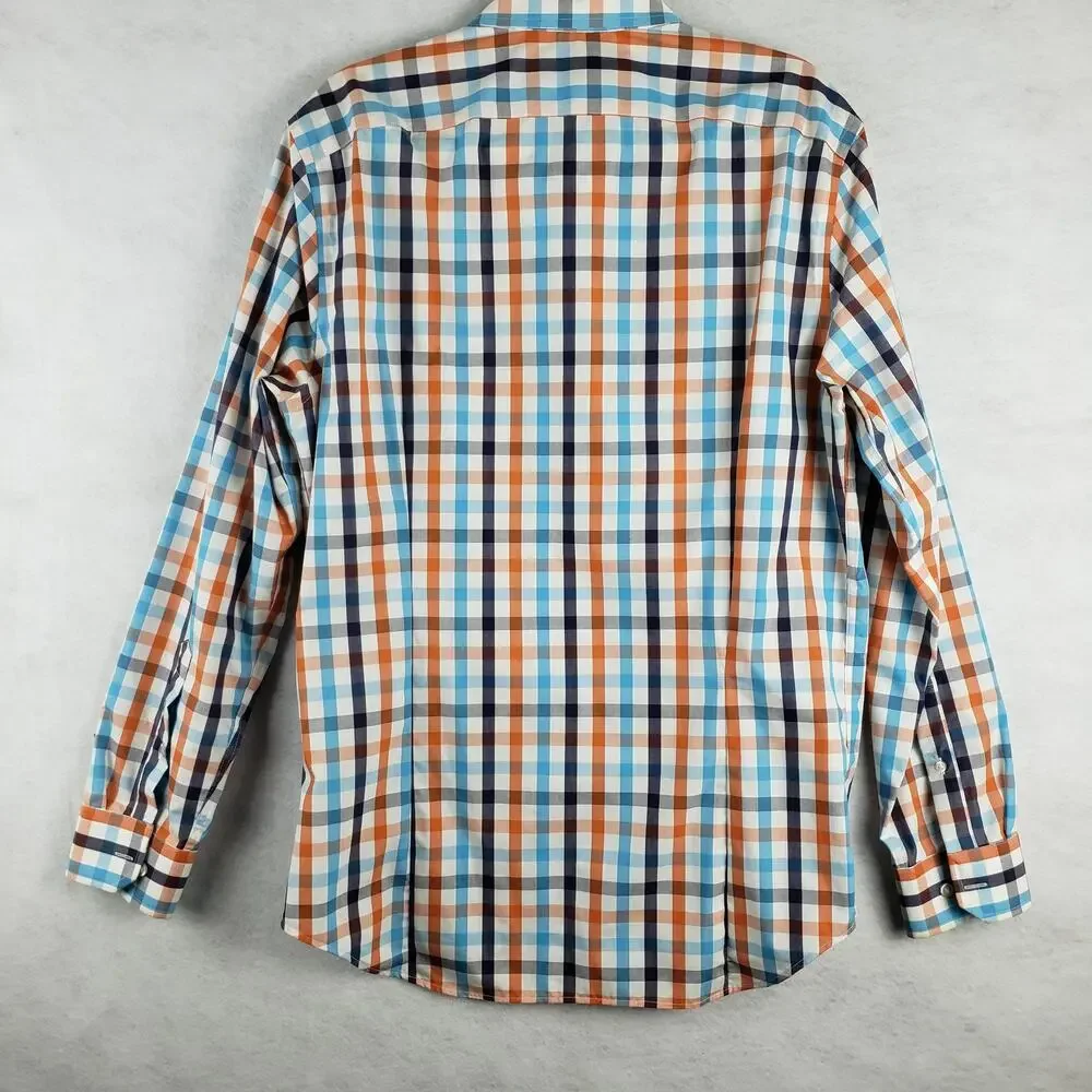 Banana Republic L Long‎ Sleeve Gingham Plaid Button Up Multicolor Tailored Slim